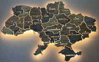 Ukraine LED map on acrylic glass with backlighting between regions color Helsinki