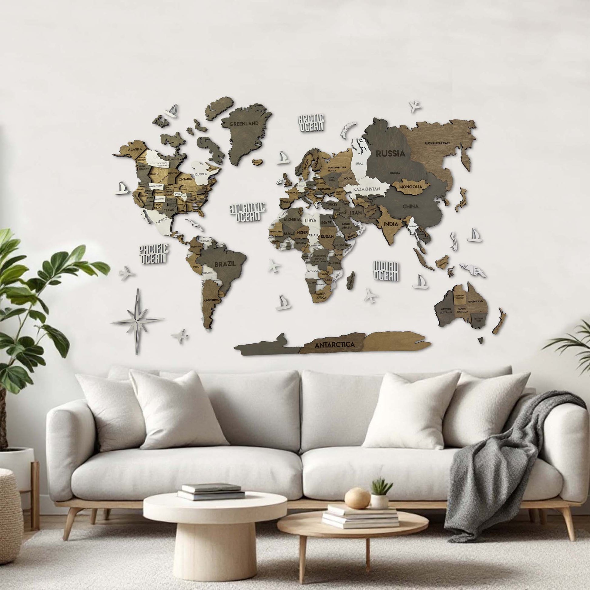 3D Wooden Multilayer world map color Miracle