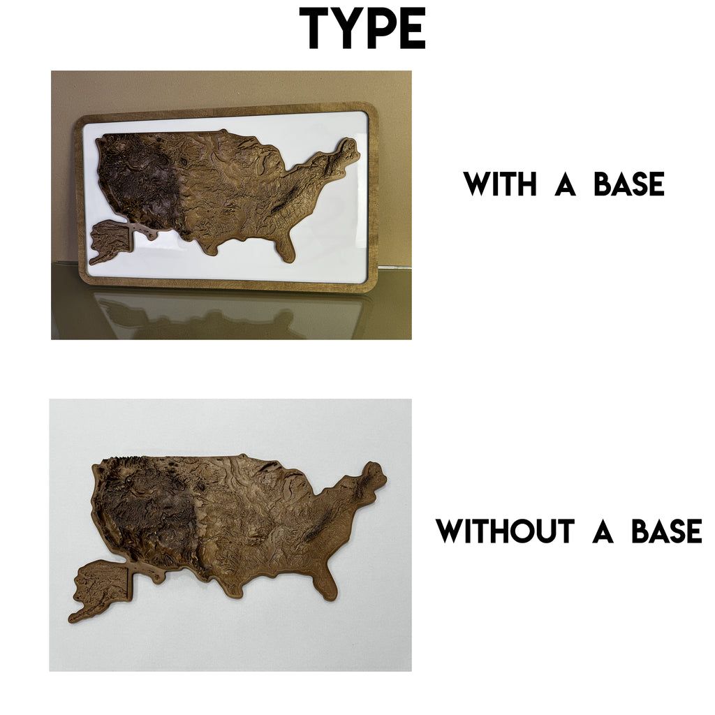 3D USA map color Natural, Wooden travel map, Topographic map, 3D Wooden Map, Relief Map