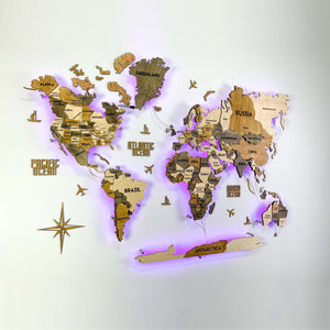LED 3D Wooden Multilayer world map color Wonder