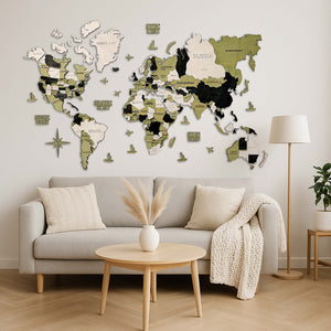 3D Wooden Multilayer world map color Verde