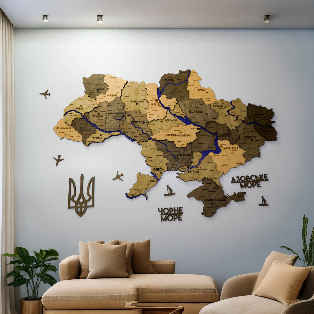 Detailed Ukraine 3D map with rivers color Elis