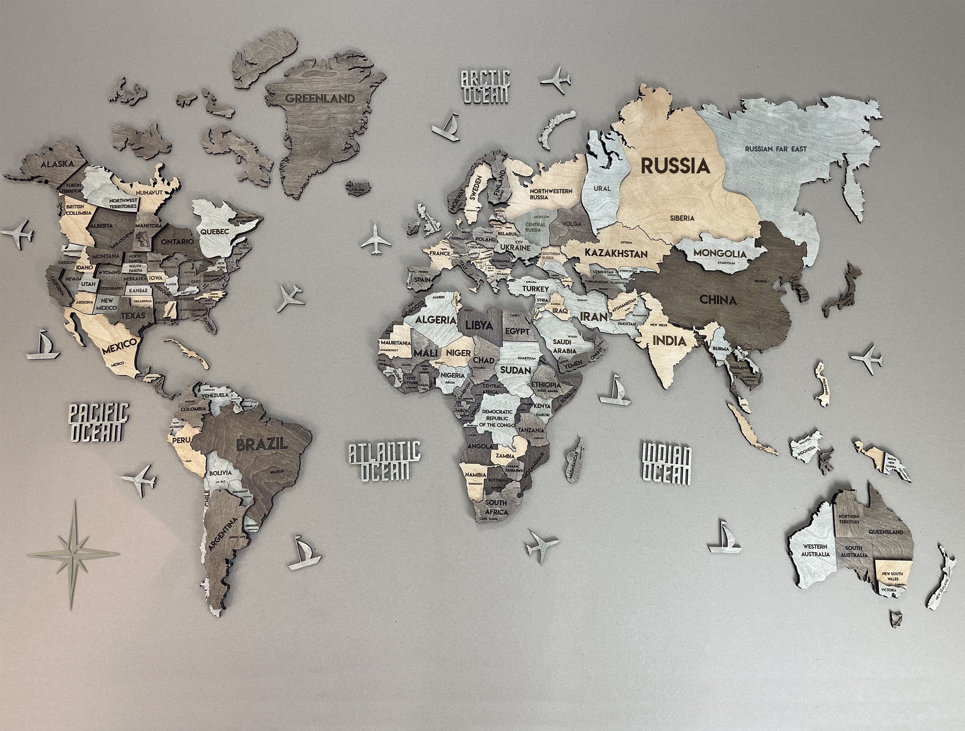 3D Wooden Multilayer world map color Memory