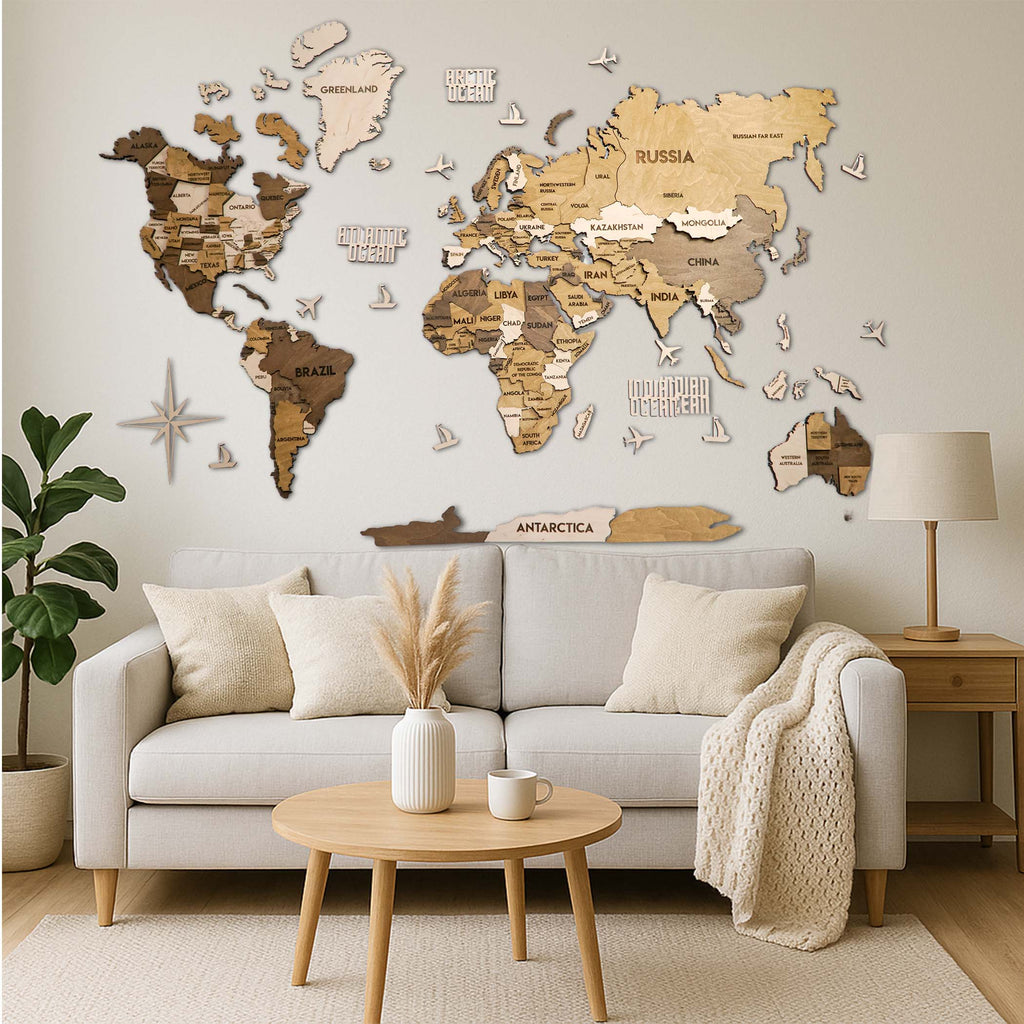 3D Wooden Multilayer world map color Terra