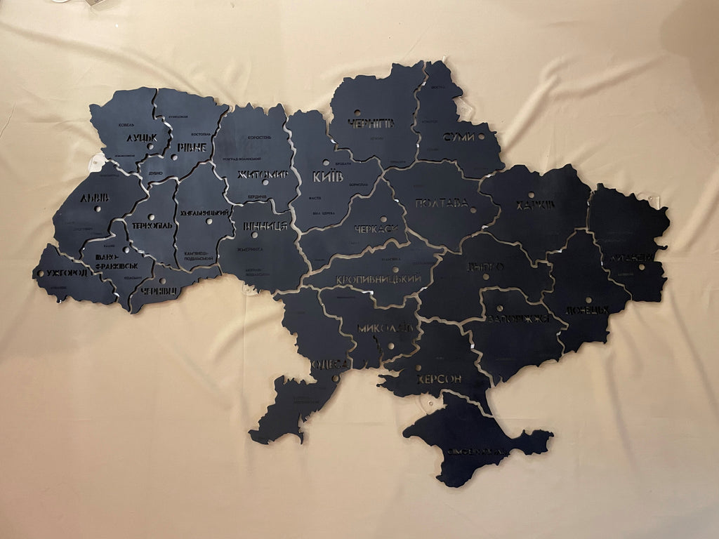 Ukraine LED map on acrylic glass with backlighting  between regions color Black