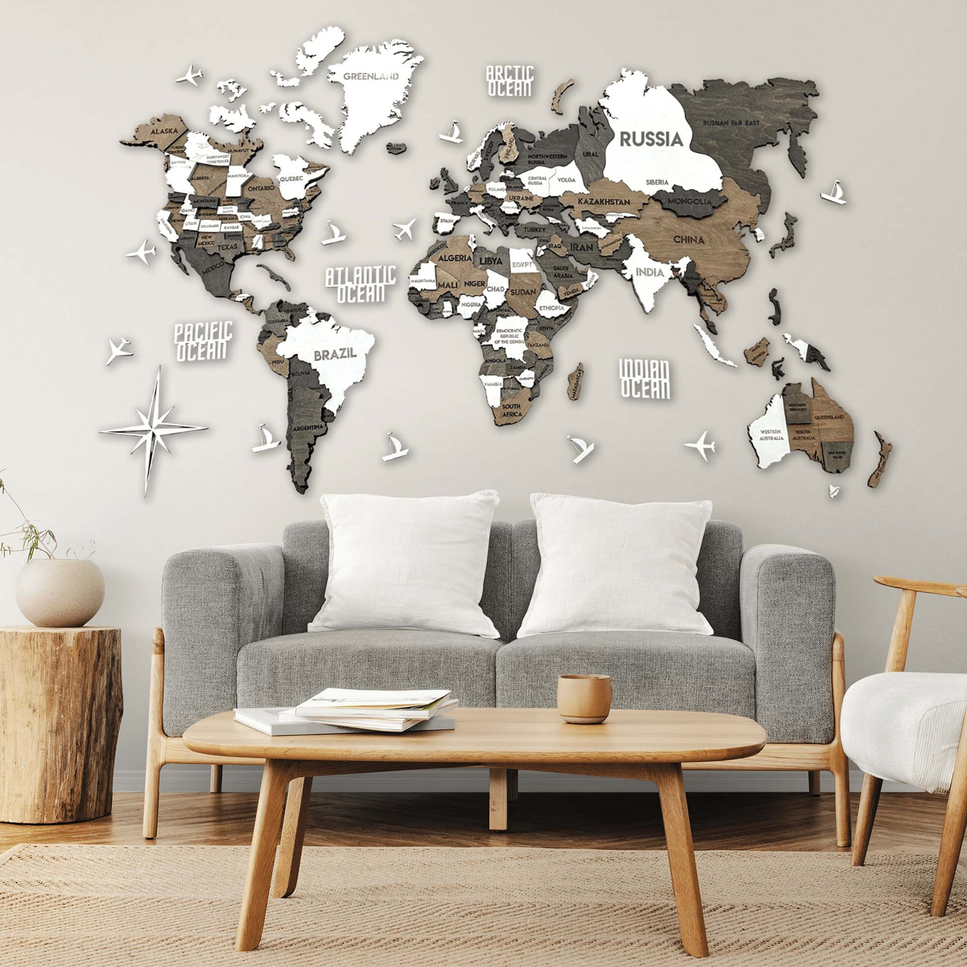 3D Wooden Multilayer world map color Grunge