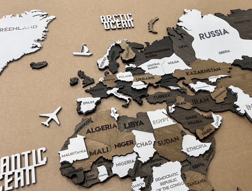 3D Wooden Multilayer world map color Grunge