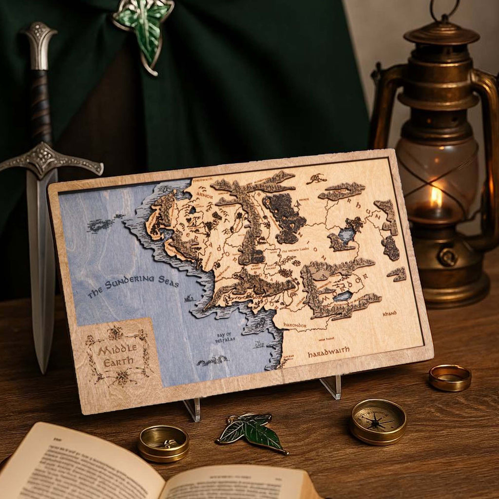 Middle-earth Wooden Map, 3D Wall Art, 19.7"x11.4" Unique Fantasy Gift
