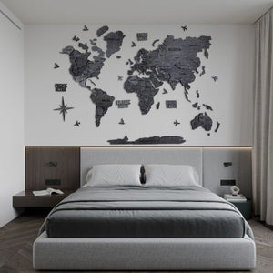 3D Wooden Multilayer world map color Dark — buy | FACTURA