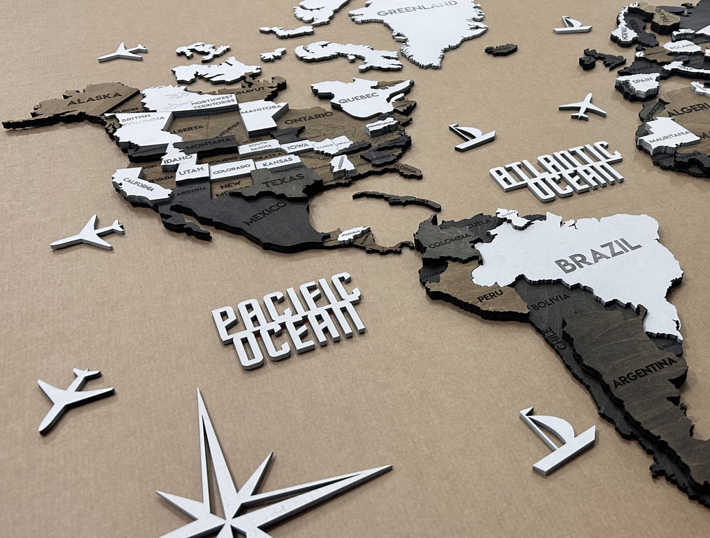 3D Wooden Multilayer world map color Grunge