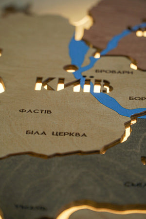 Ukraine LED map on acrylic glass with rivers and backlighting between regions color Warm — buy | FACTURA