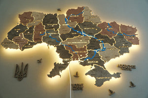Ukraine LED map on acrylic glass with rivers and backlighting between regions color Warm — buy | FACTURA