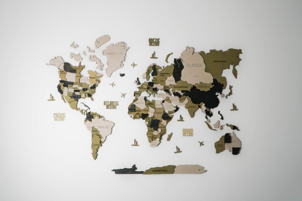 LED 3D Wooden Multilayer world map color Verde