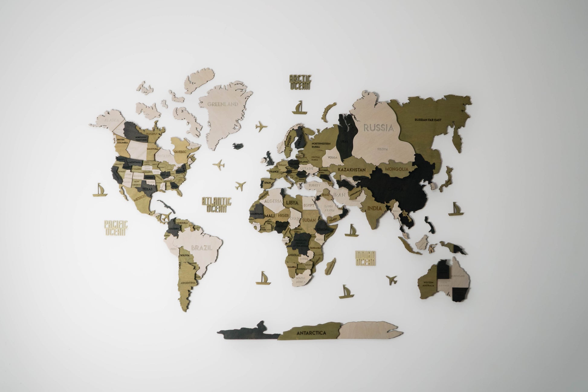 LED 3D Wooden Multilayer world map color Verde