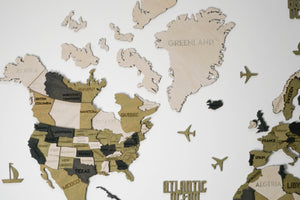 3D Wooden Multilayer world map color Verde