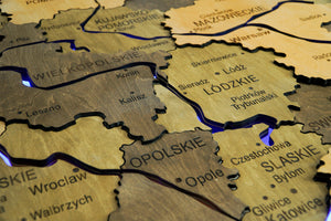 Wooden Multilayer Map of Poland with Illuminated Rivers, color Elis — buy | FACTURA