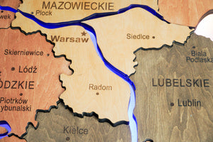 Wooden Multilayer Map of Poland with Illuminated Rivers, color Warm — buy | FACTURA