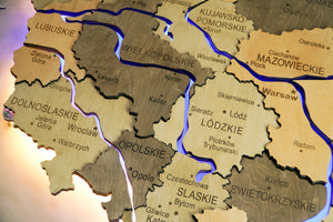 Wooden Multilayer Map of Poland with Illuminated Rivers, color Light Tree — buy | FACTURA