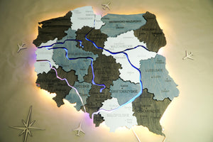 Wooden Multilayer Map of Poland with Illuminated Rivers, color Loft — buy | FACTURA