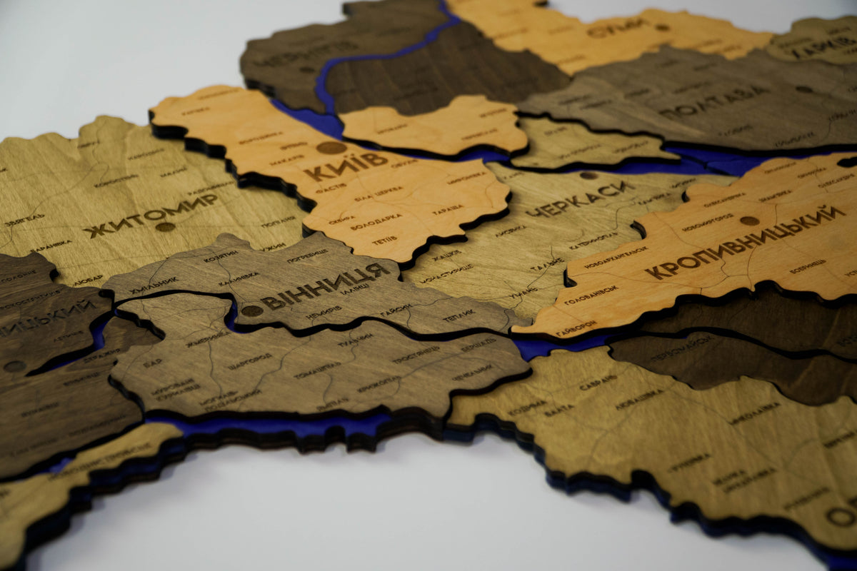 Detailed Ukraine 3D map with rivers color Elis