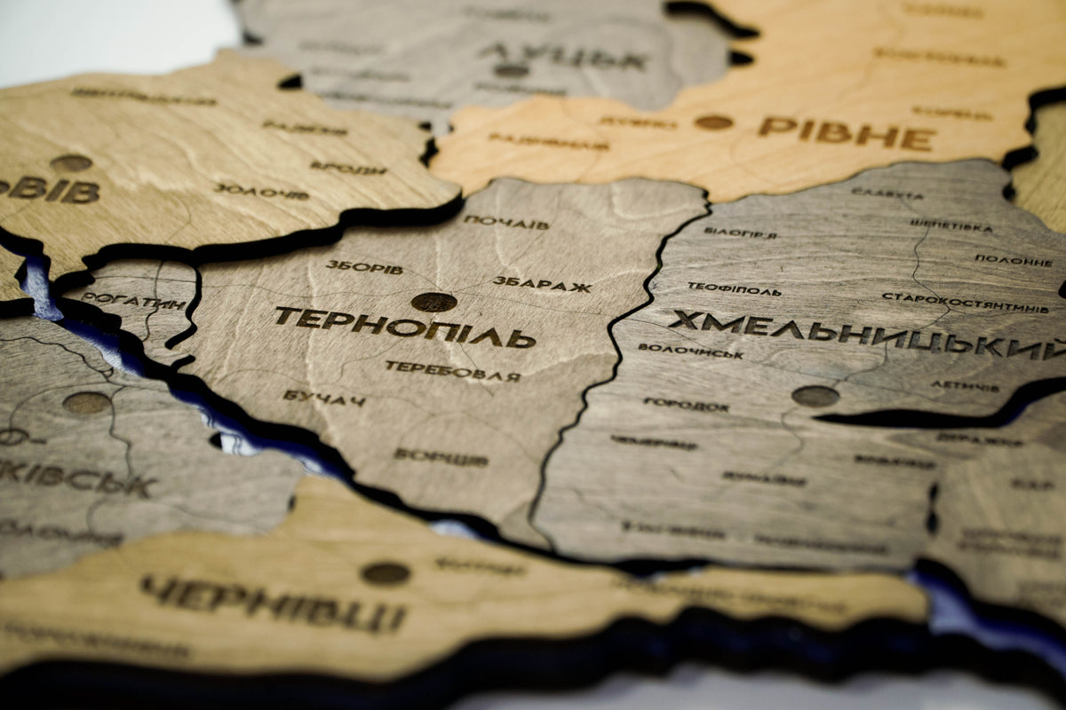 Detailed Ukraine 3D map with rivers color Elis