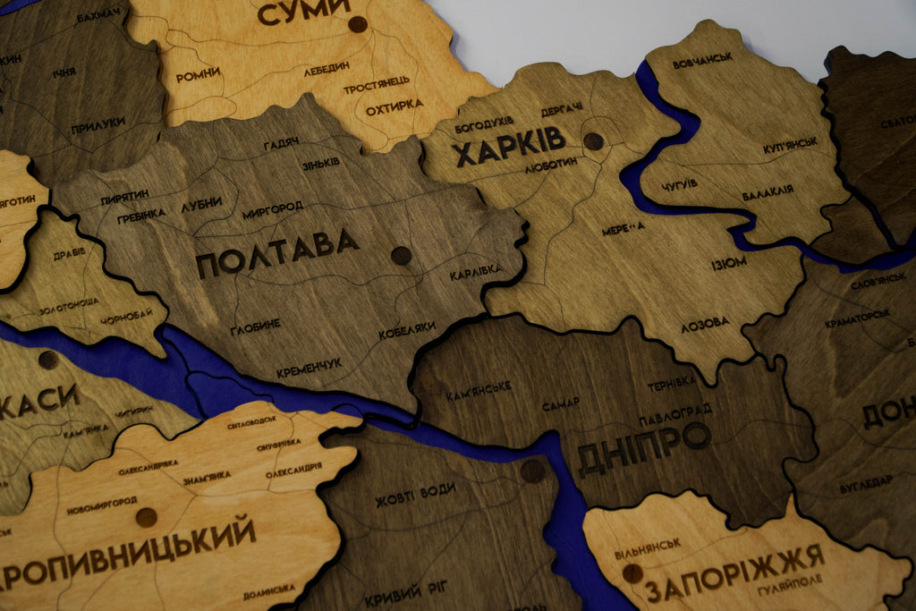 Detailed Ukraine 3D map with rivers color Elis