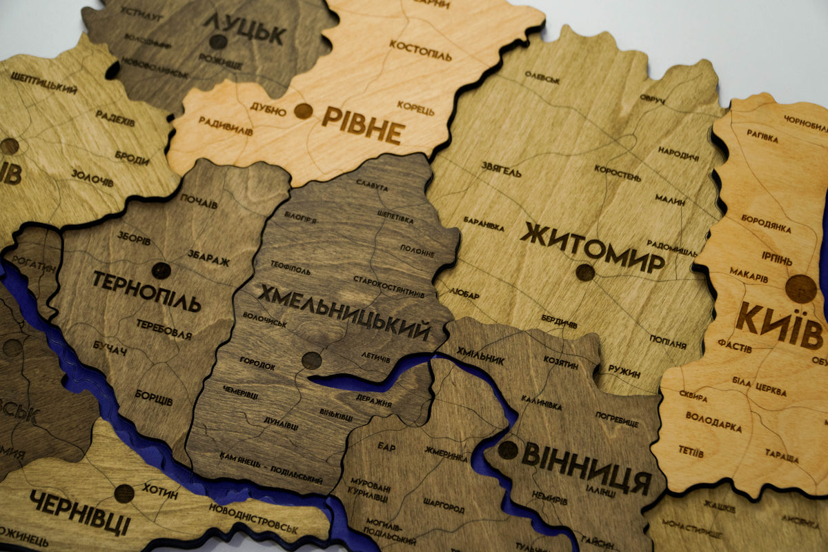 Detailed Ukraine 3D map with rivers color Elis