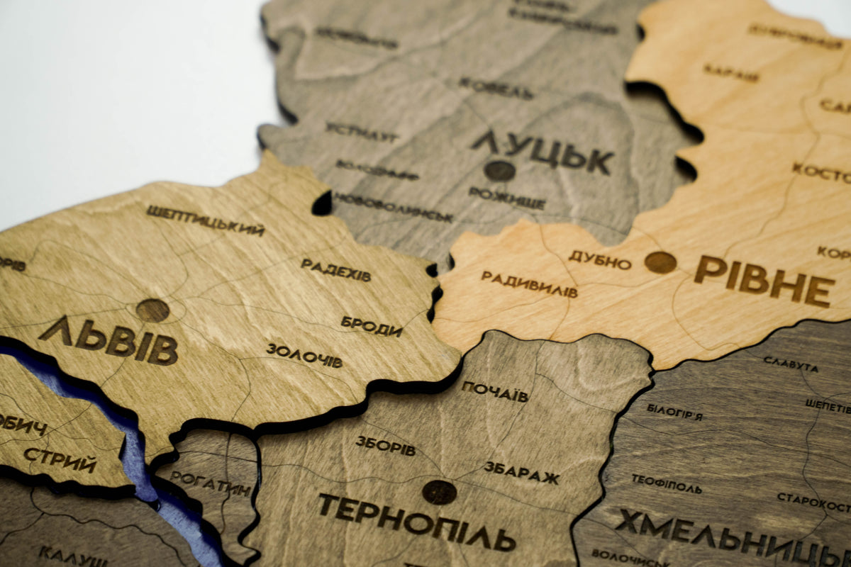 Detailed Ukraine 3D map with rivers color Elis