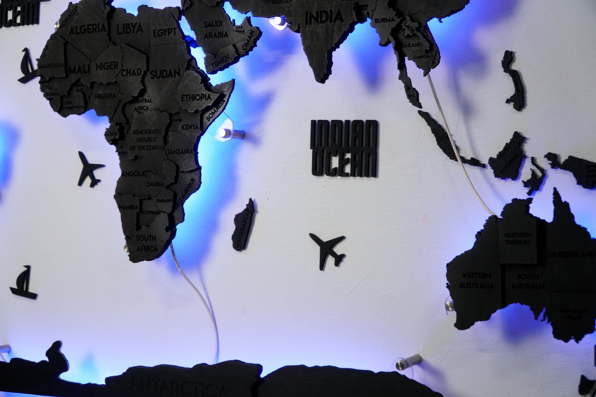 LED 3D Wooden Multilayer world map color Nero
