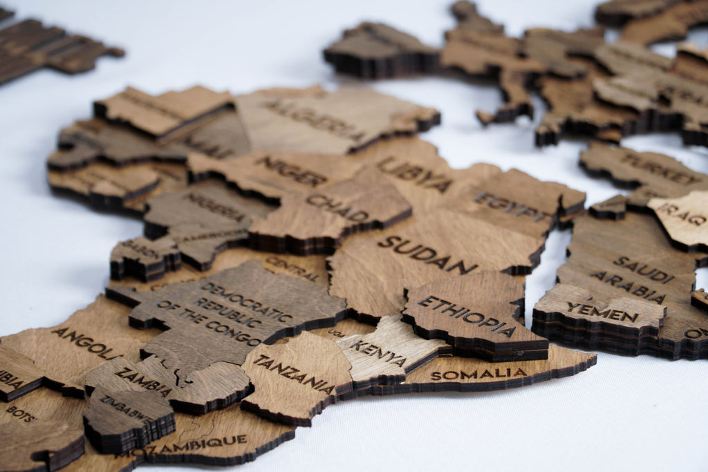 3D Wooden Multilayer world map color Brown