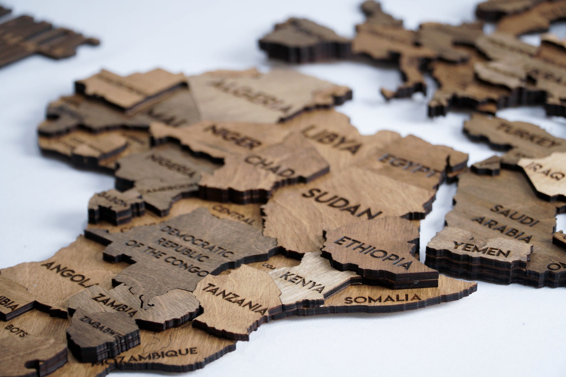 3D Wooden Multilayer world map color Brown