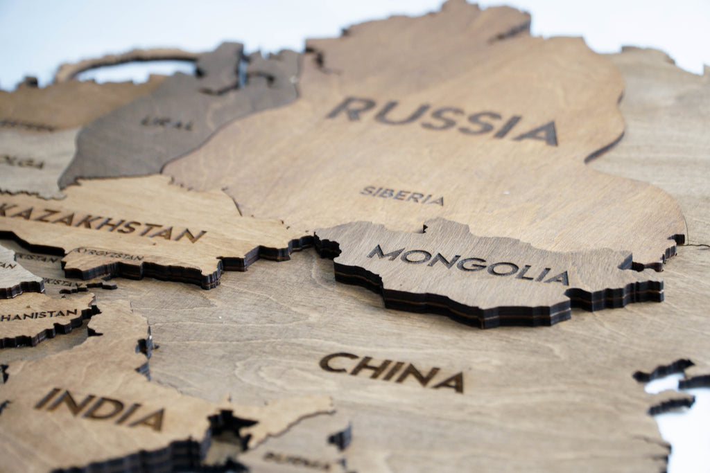 3D Wooden Multilayer world map color Brown
