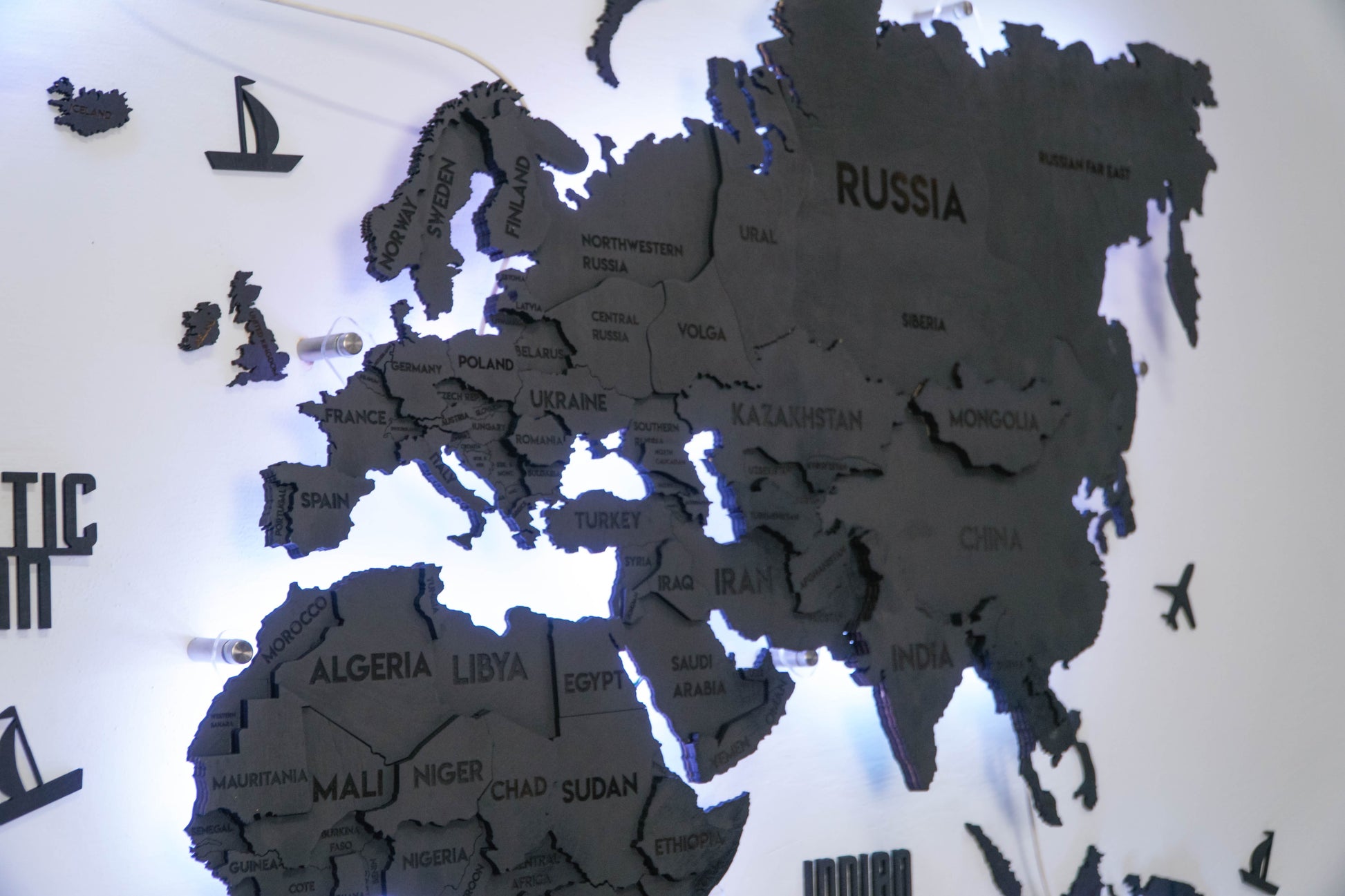 LED 3D Wooden Multilayer world map color Nero