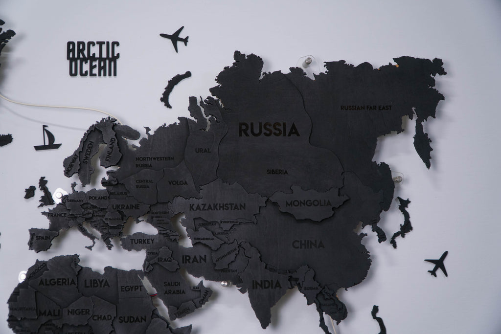 LED 3D Wooden Multilayer world map color Nero