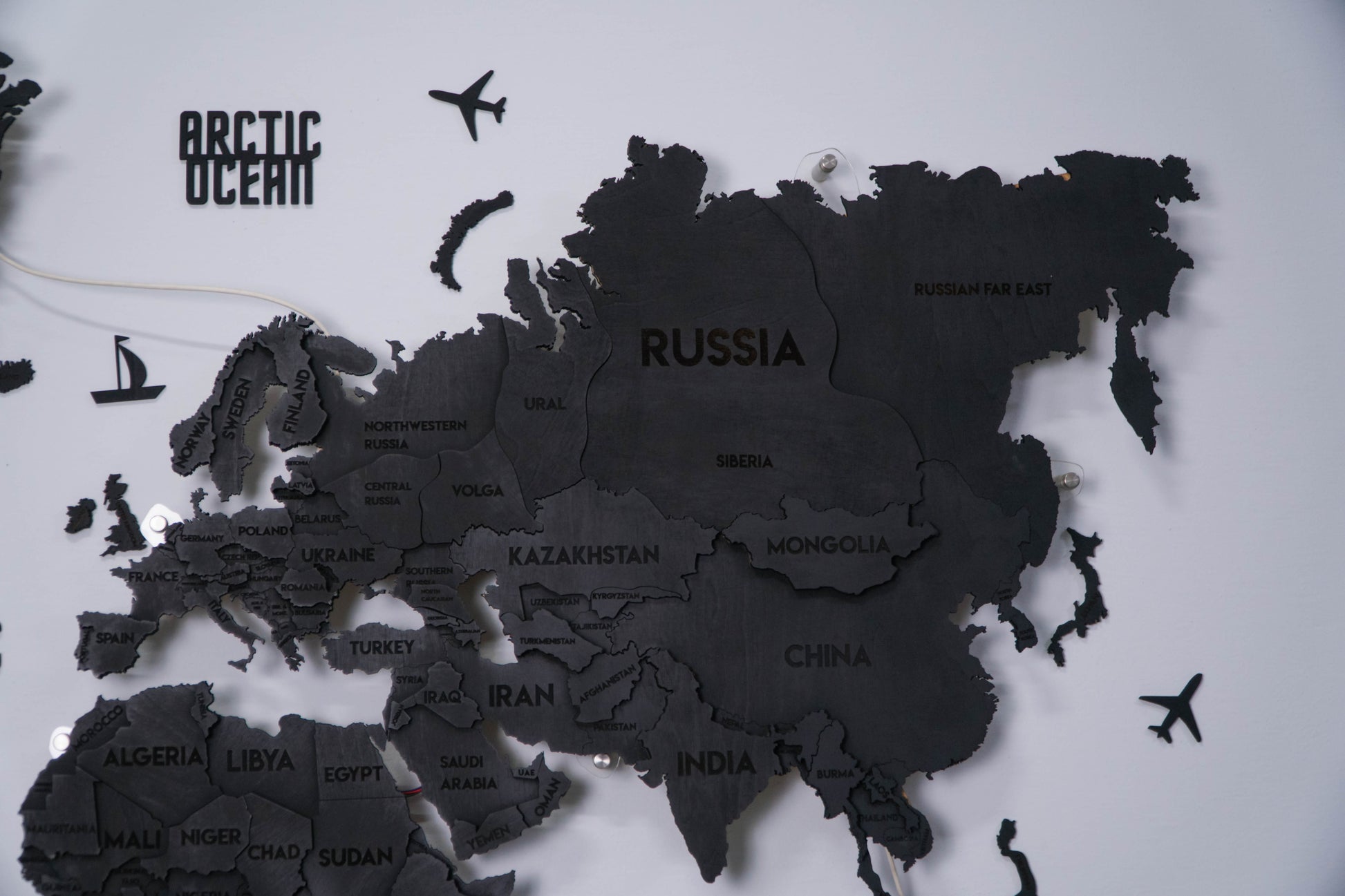 LED 3D Wooden Multilayer world map color Nero