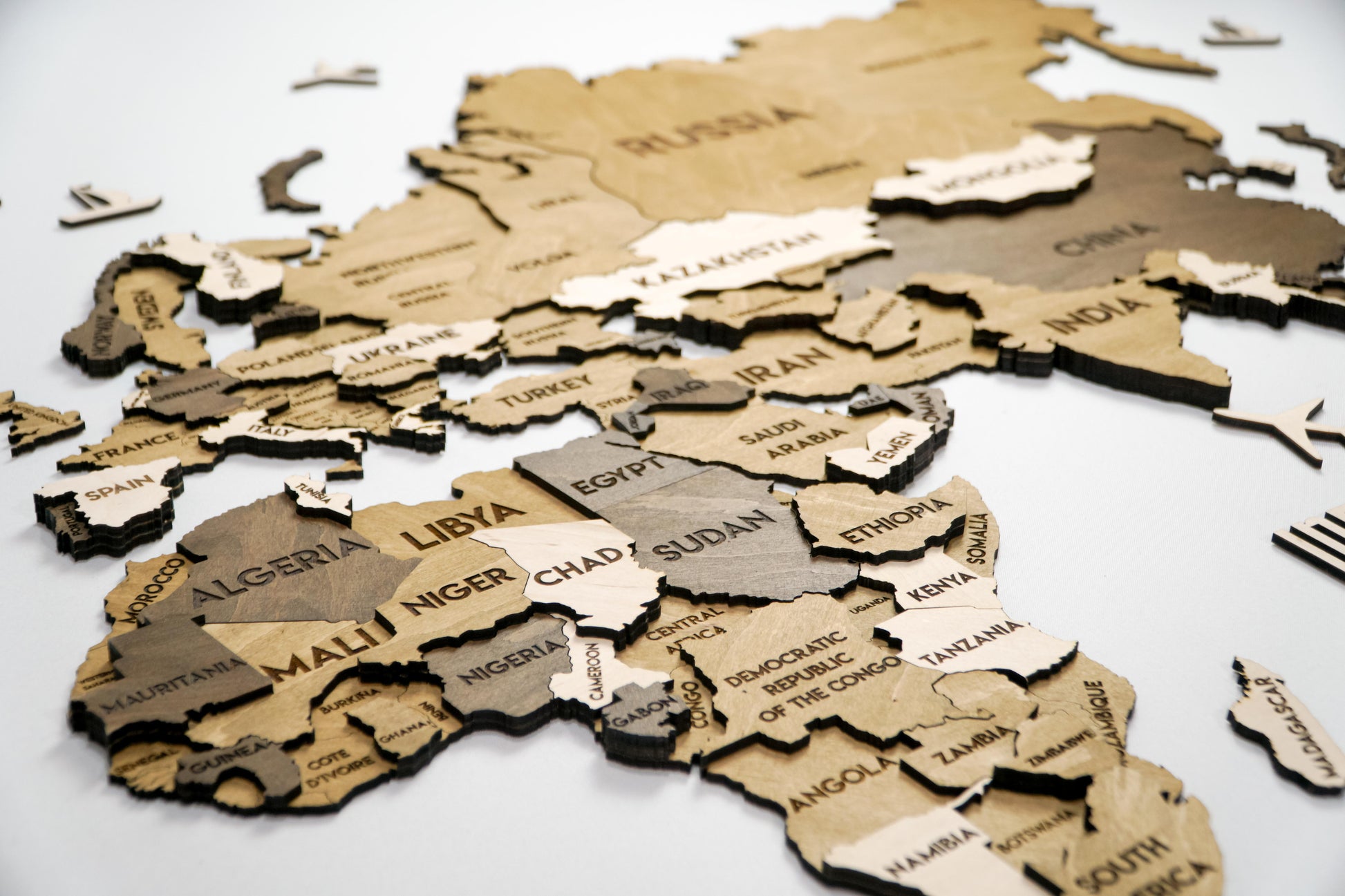 3D Wooden Multilayer world map color Terra