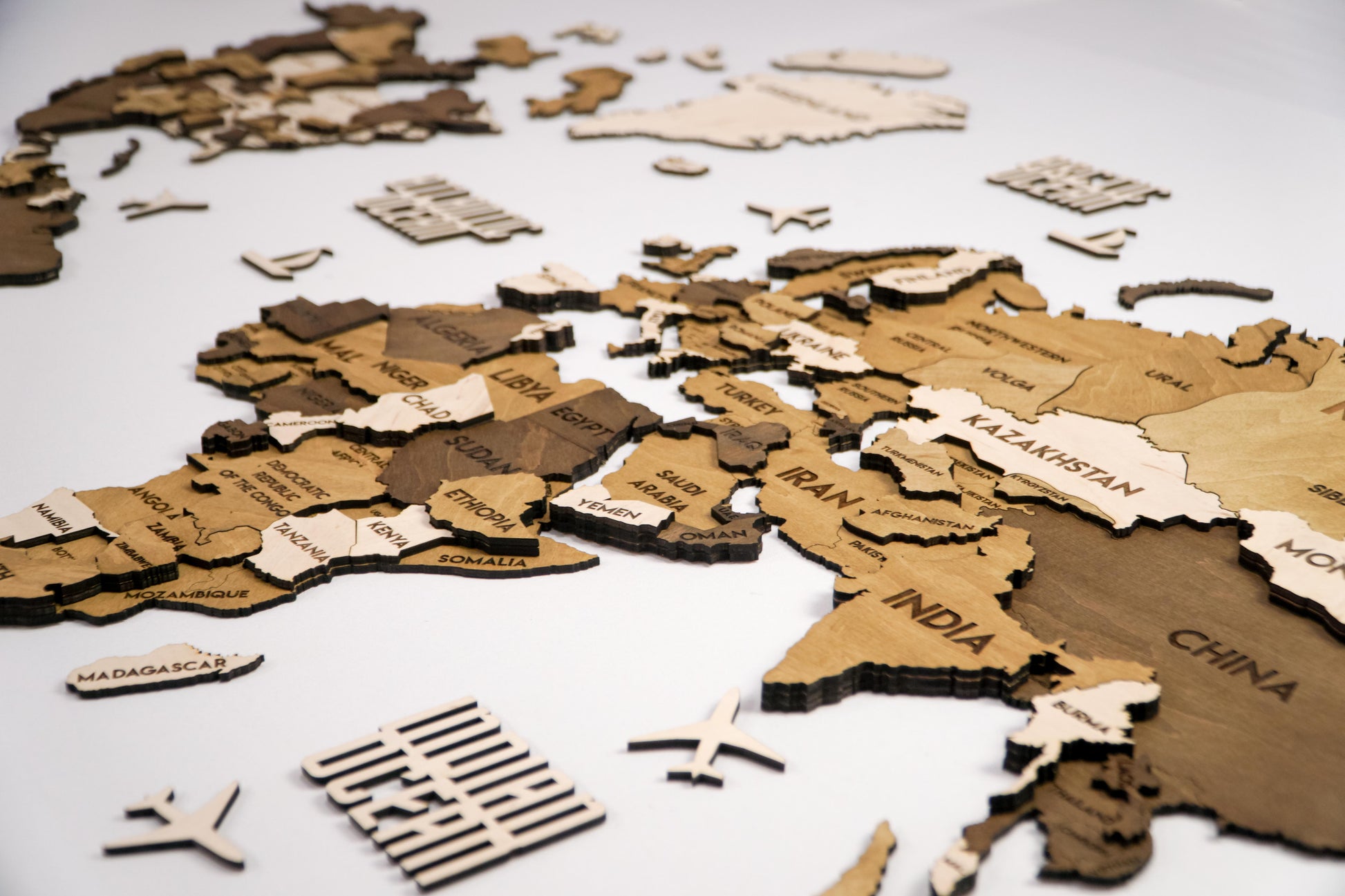 3D Wooden Multilayer world map color Terra