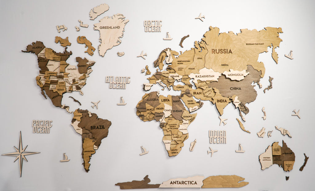 3D Wooden Multilayer world map color Terra