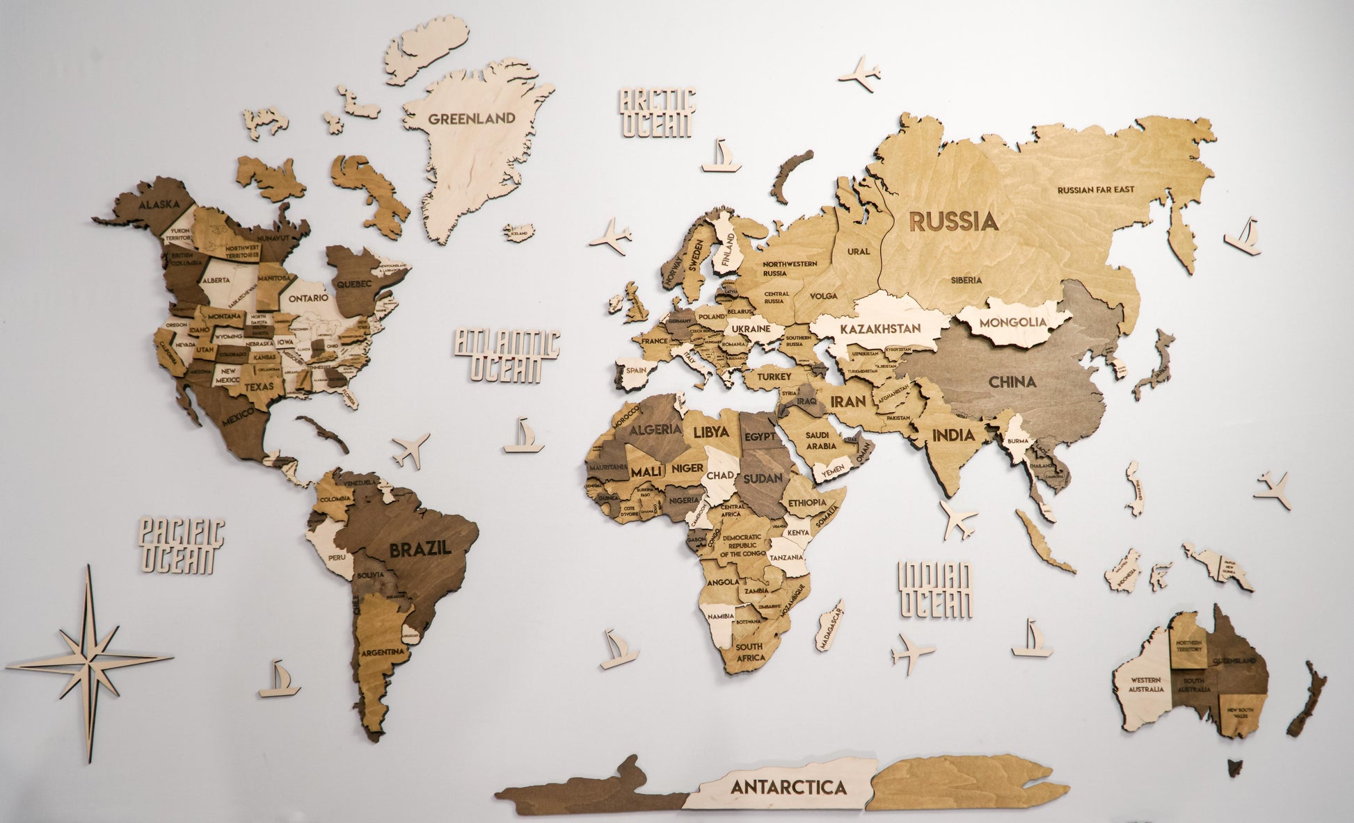 3D Wooden Multilayer world map color Terra