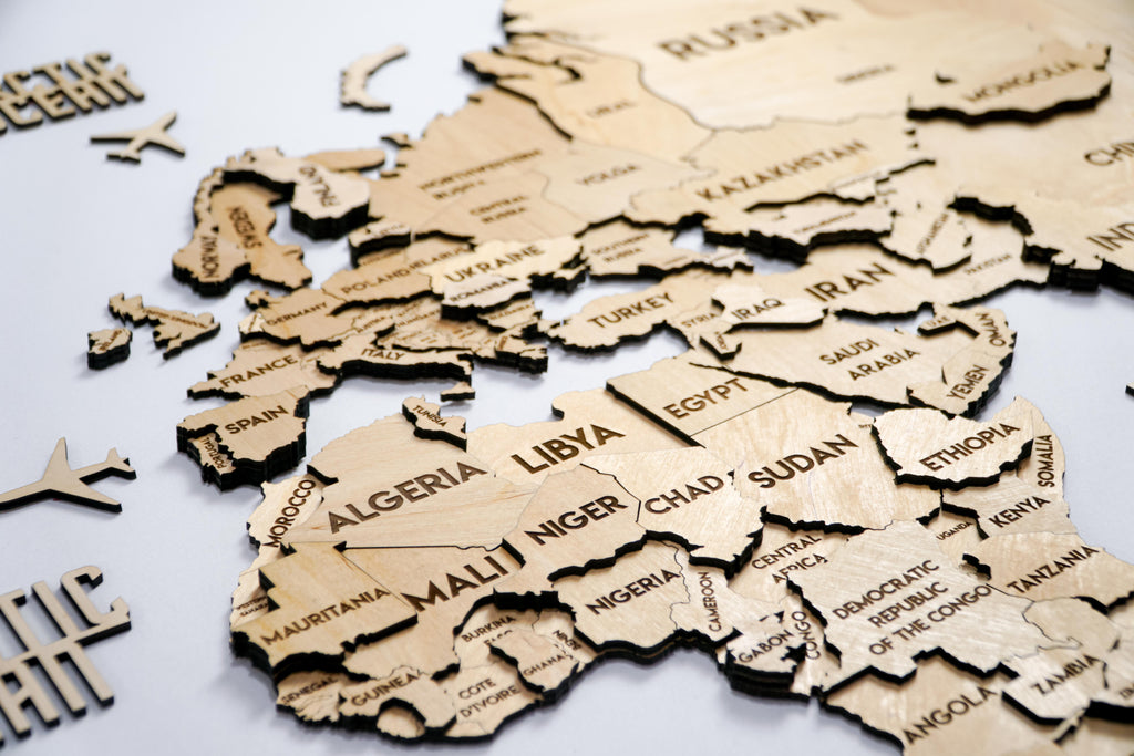 3D Wooden Multilayer world map color Natural