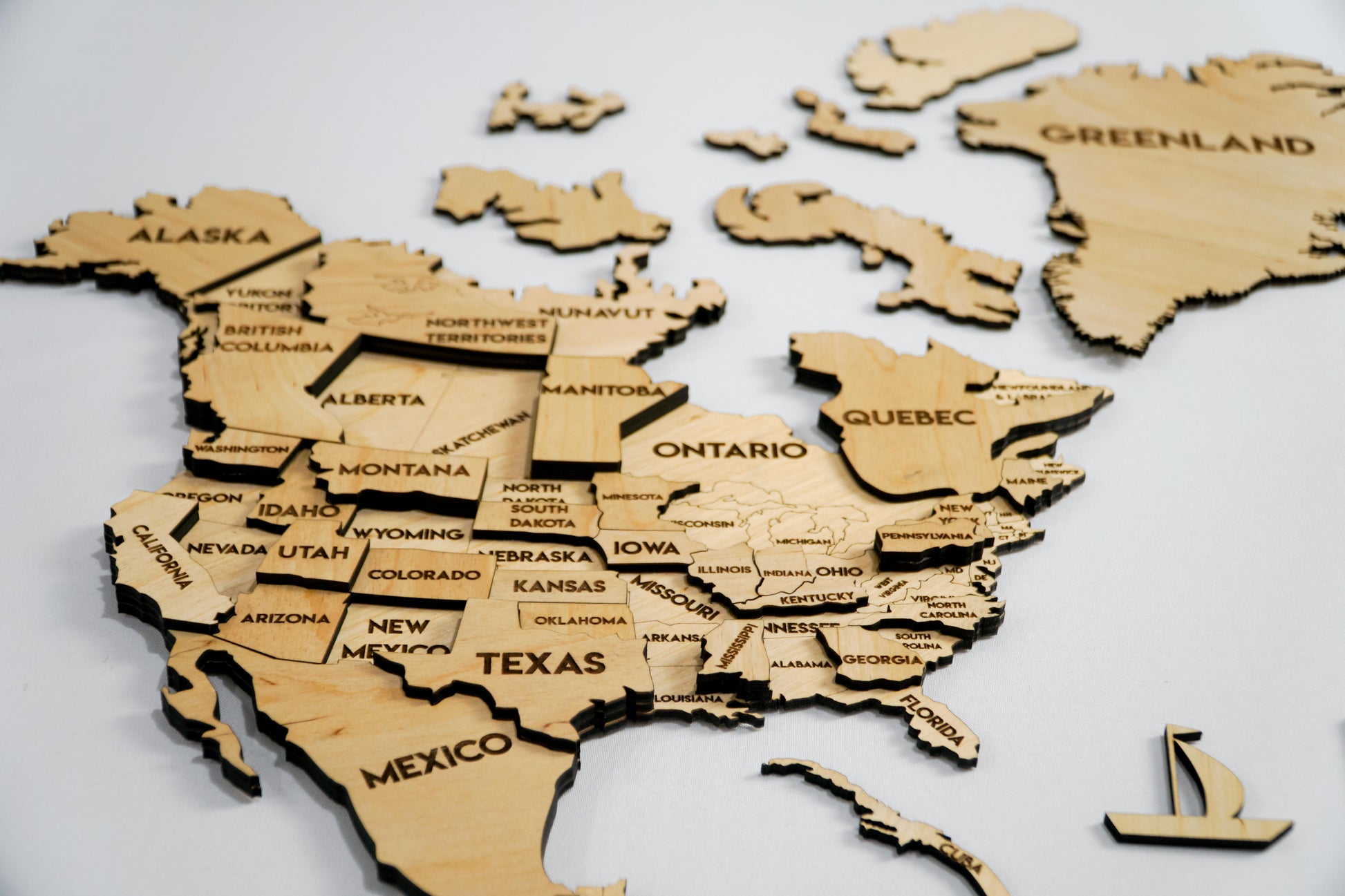 3D Wooden Multilayer world map color Natural