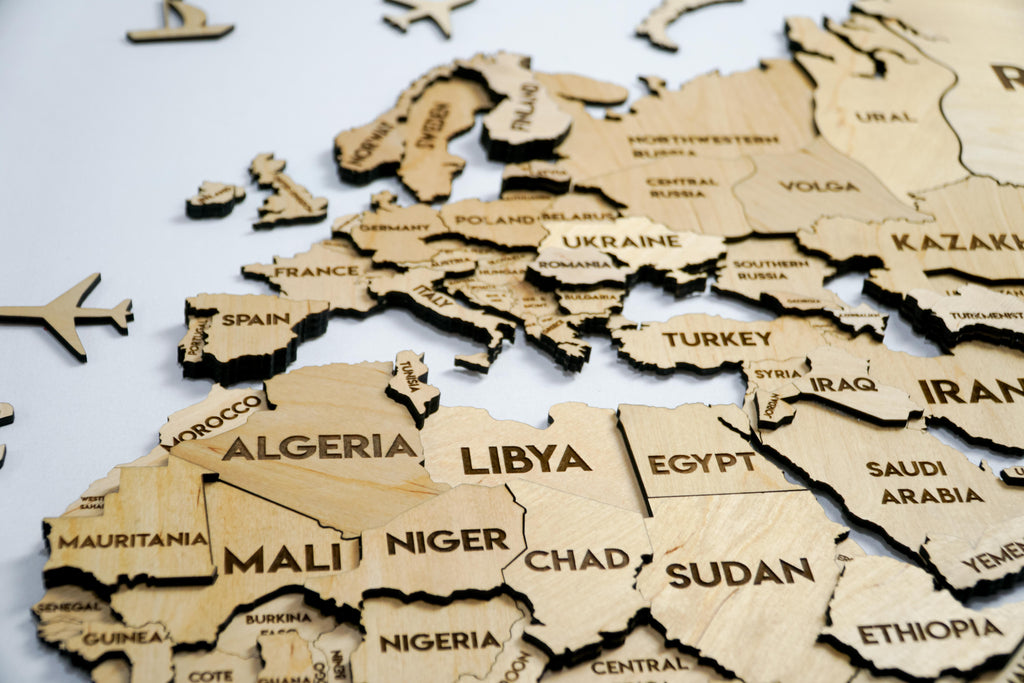 3D Wooden Multilayer world map color Natural