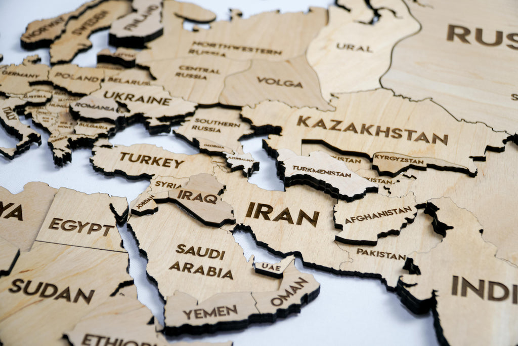 3D Wooden Multilayer world map color Natural