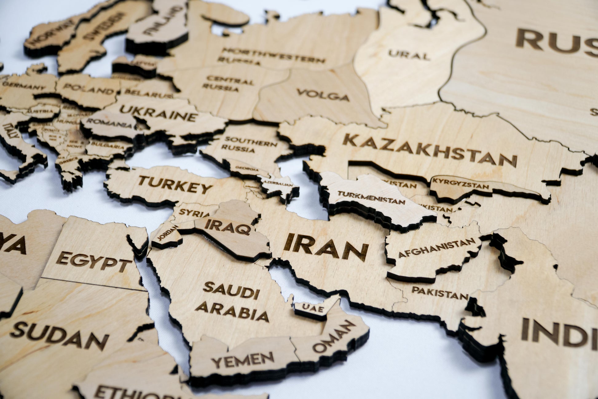 3D Wooden Multilayer world map color Natural