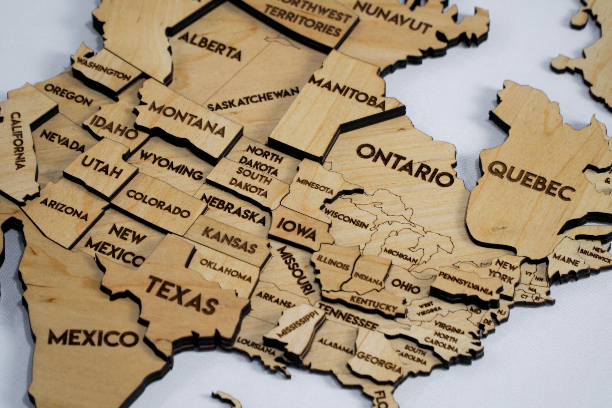 3D Wooden Multilayer world map color Natural