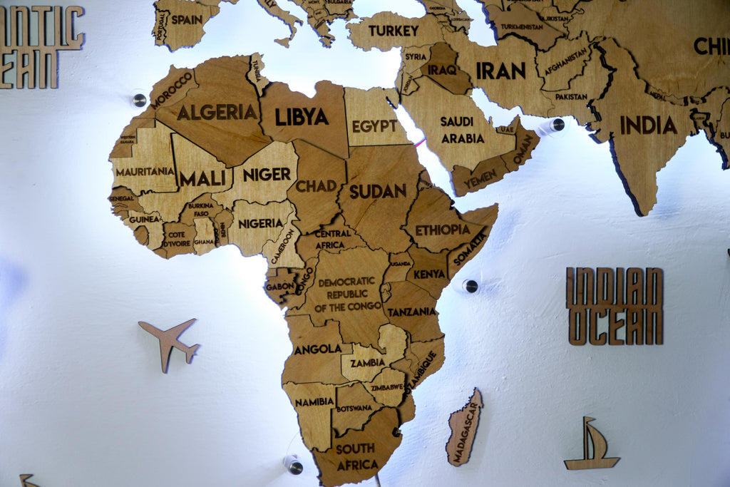 LED 3D Wooden Multilayer world map color Natural