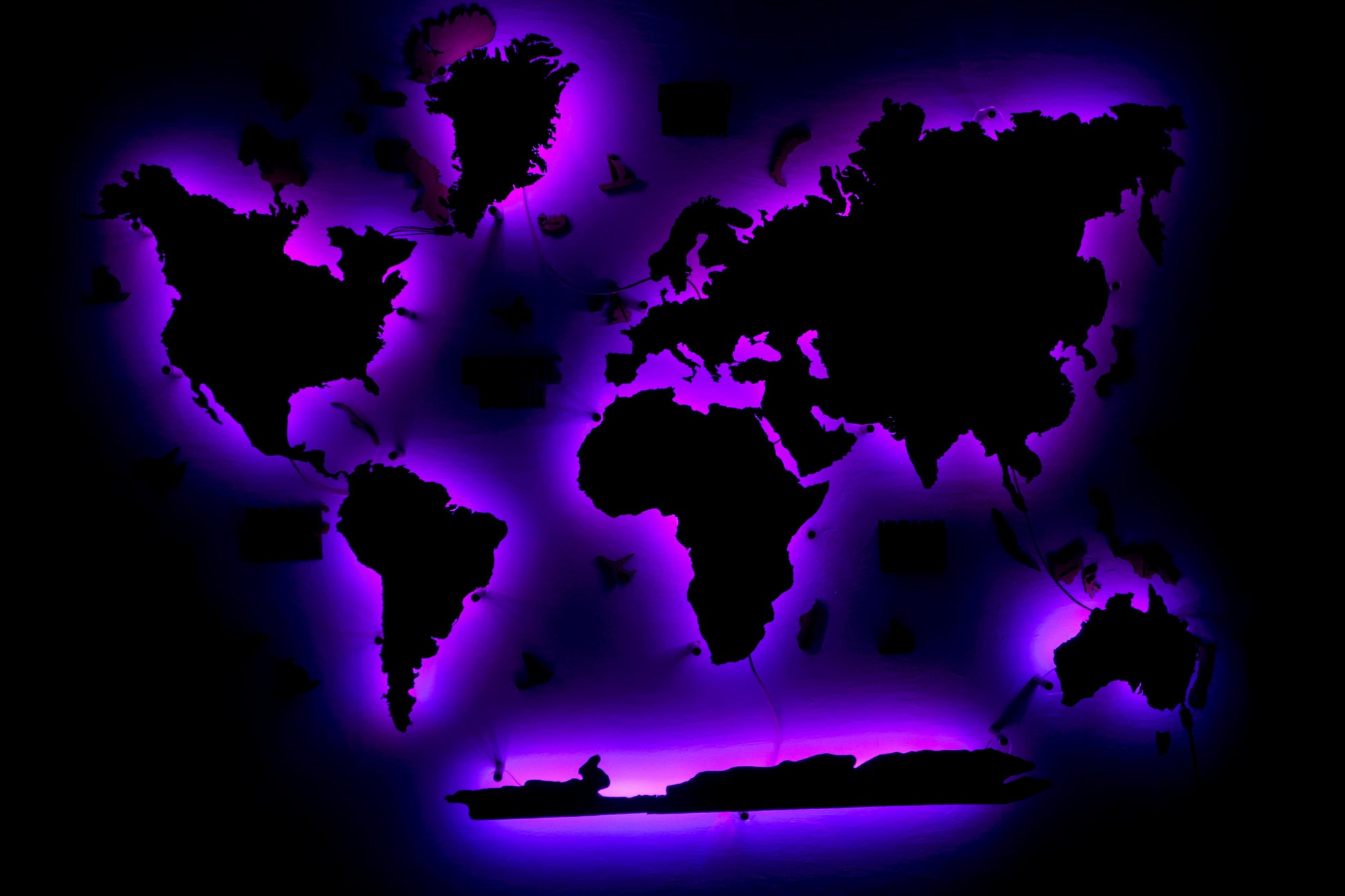 LED 3D Wooden Multilayer world map color Natural