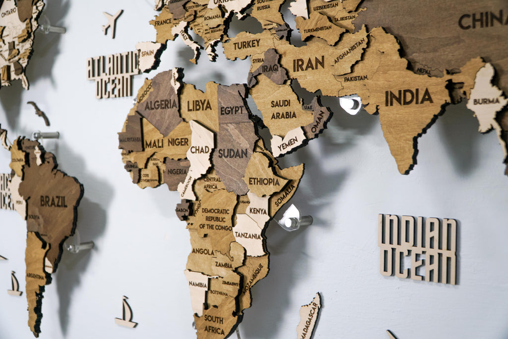 LED 3D Wooden Multilayer world map color Terra