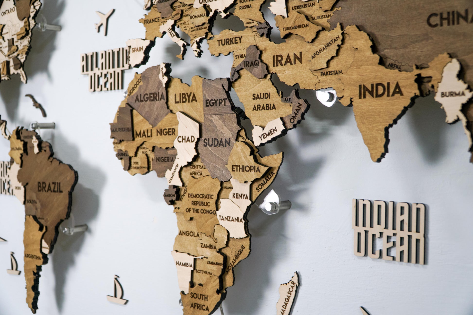 LED 3D Wooden Multilayer world map color Terra