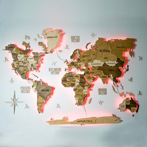 LED 3D Wooden Multilayer world map color Terra
